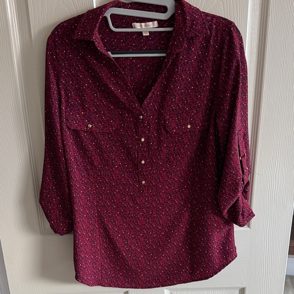 Skies Are Blue Maroon Patterned Button-Down Shirt - Picture 3 of 4